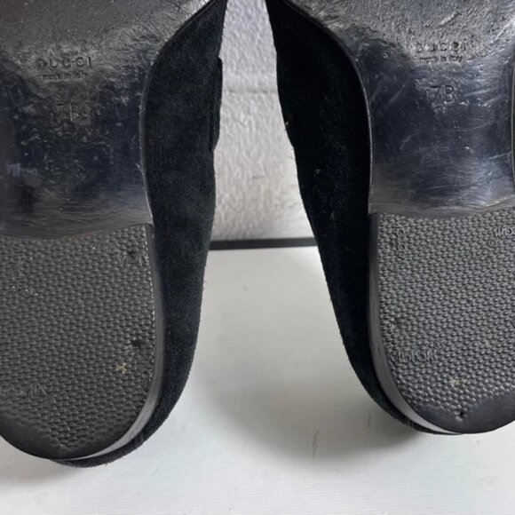 Vintage GUCCI GG Horsebit Web Loafers Black Suede Slip On Women's Size 7 B - Picture 9 of 12